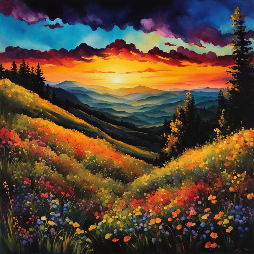 Mountaintop Valley View in Chiaroscuro Style