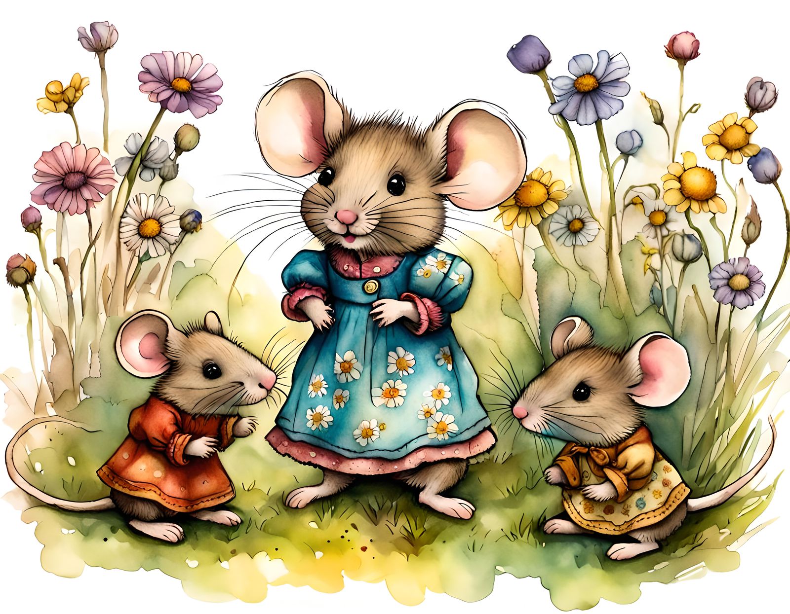 Mouse in Wildflower Meadow Illustration