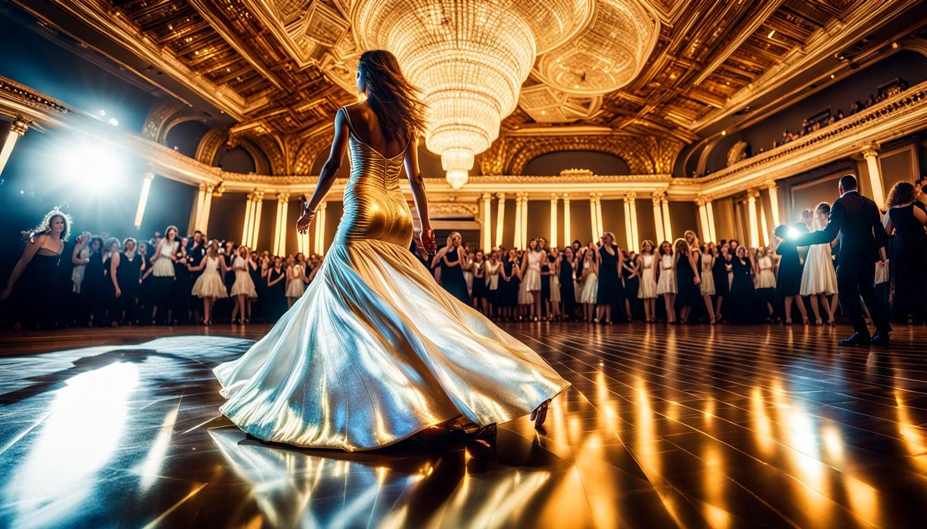 Woman in Iridescent Dress on Dance Floor