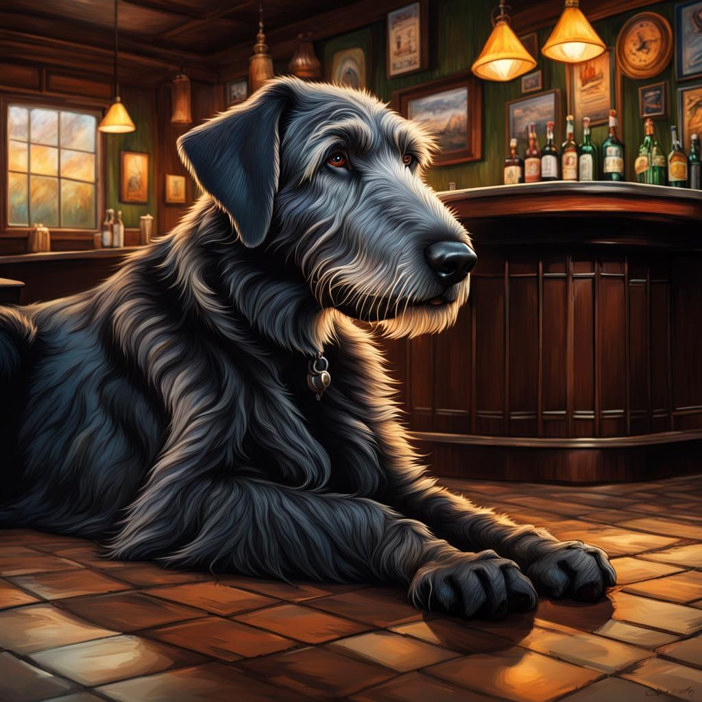 Black Irish Wolfhound in Irish Pub: Splash Art