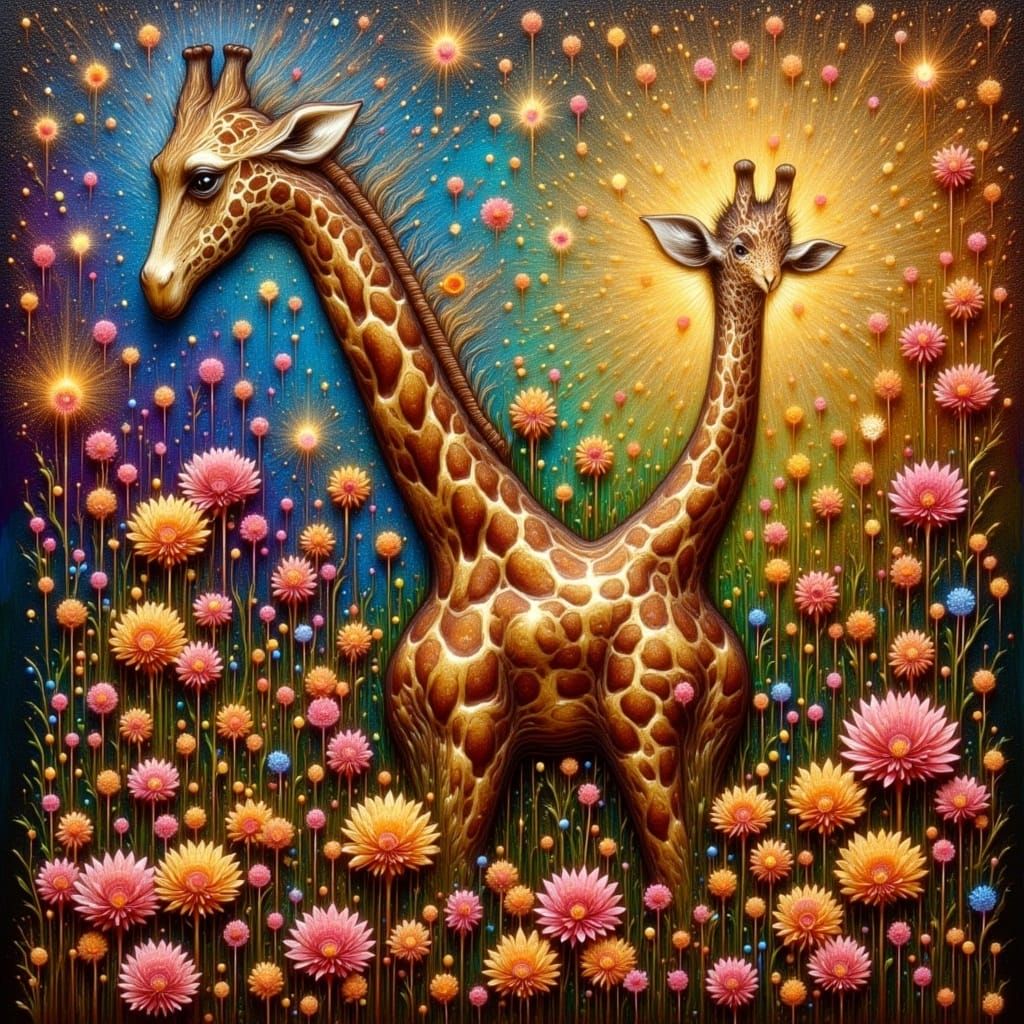 Giraffe Bursts from Floral Abstraction in Rousseau Klimt Sty...