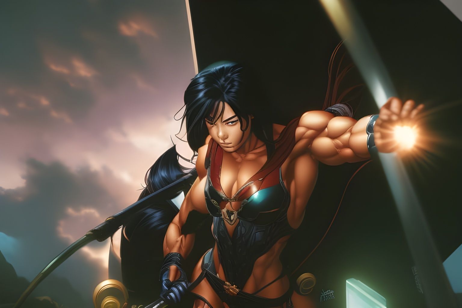 Muscular Asian Woman in Comic Book Art Style
