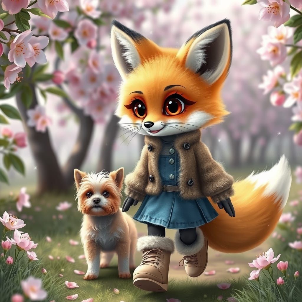 Kawaii Fox Fashionista in Spring Garden