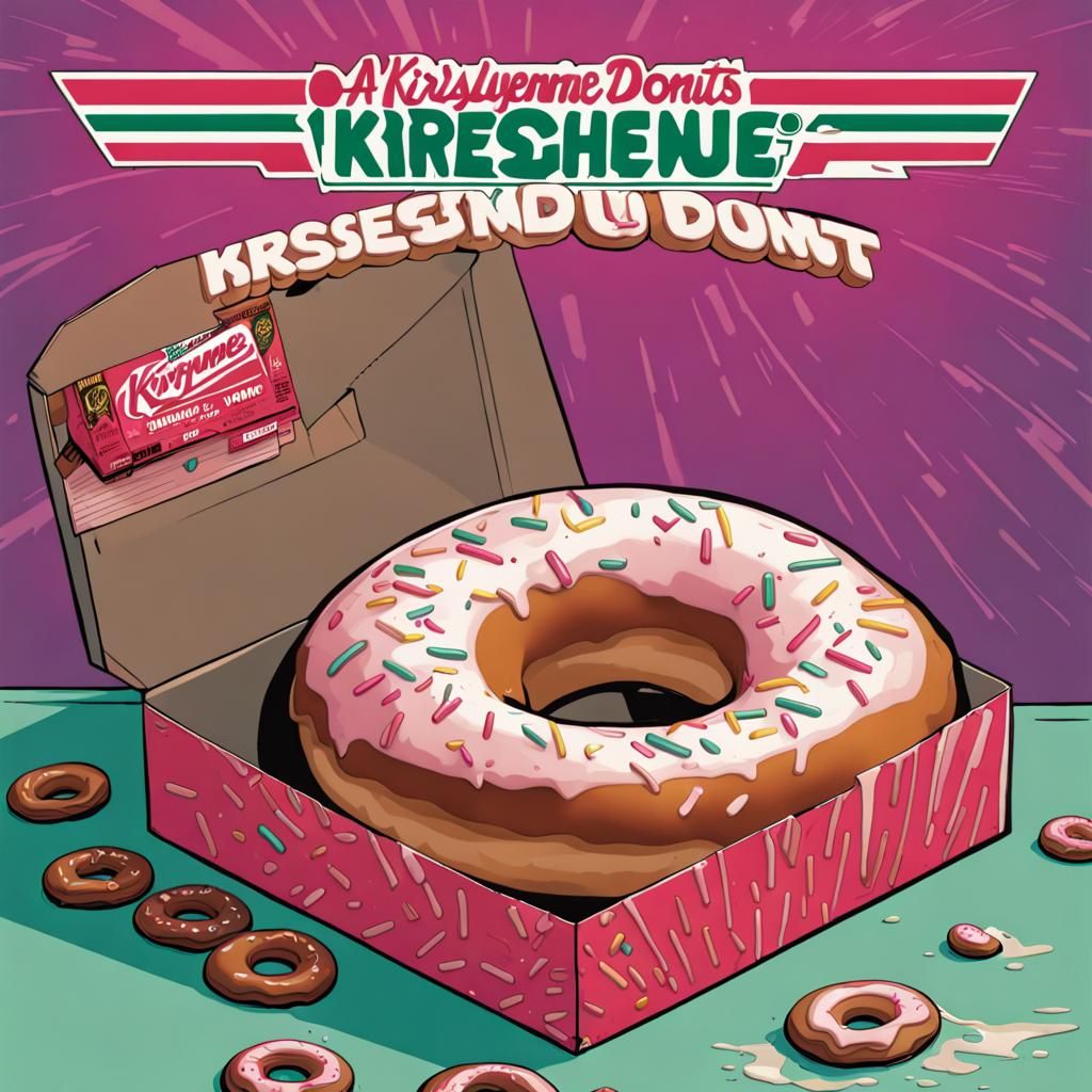 a Krispy Kreme donuts box with a half eaten glazed donut on top