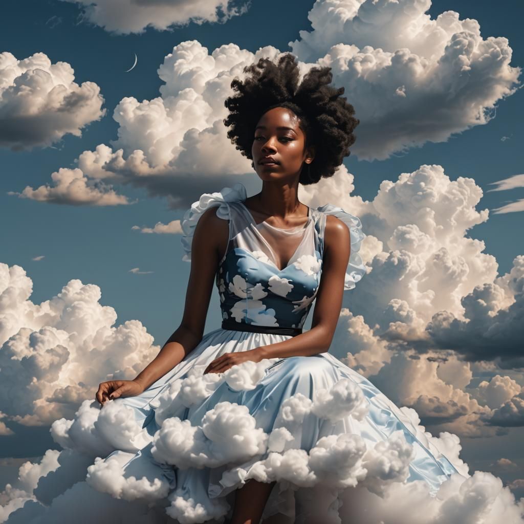 Black Girl in Cloud Dress, Sky Scene