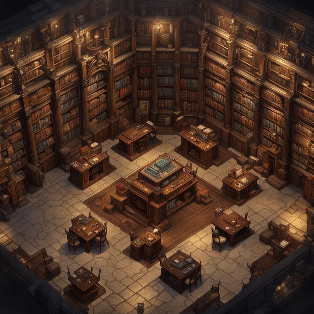 Fantasy Library Battlemap for D&D in Top-Down View