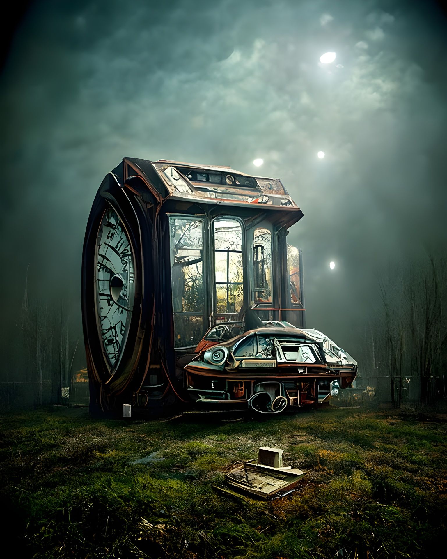 Surreal Time Machine Painting in Hyperrealistic Style