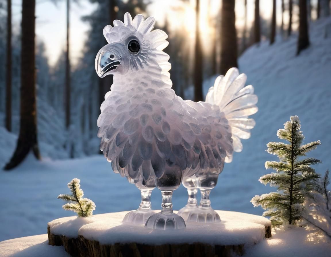 Dodo Ice Sculpture in Origami Style, Photorealism