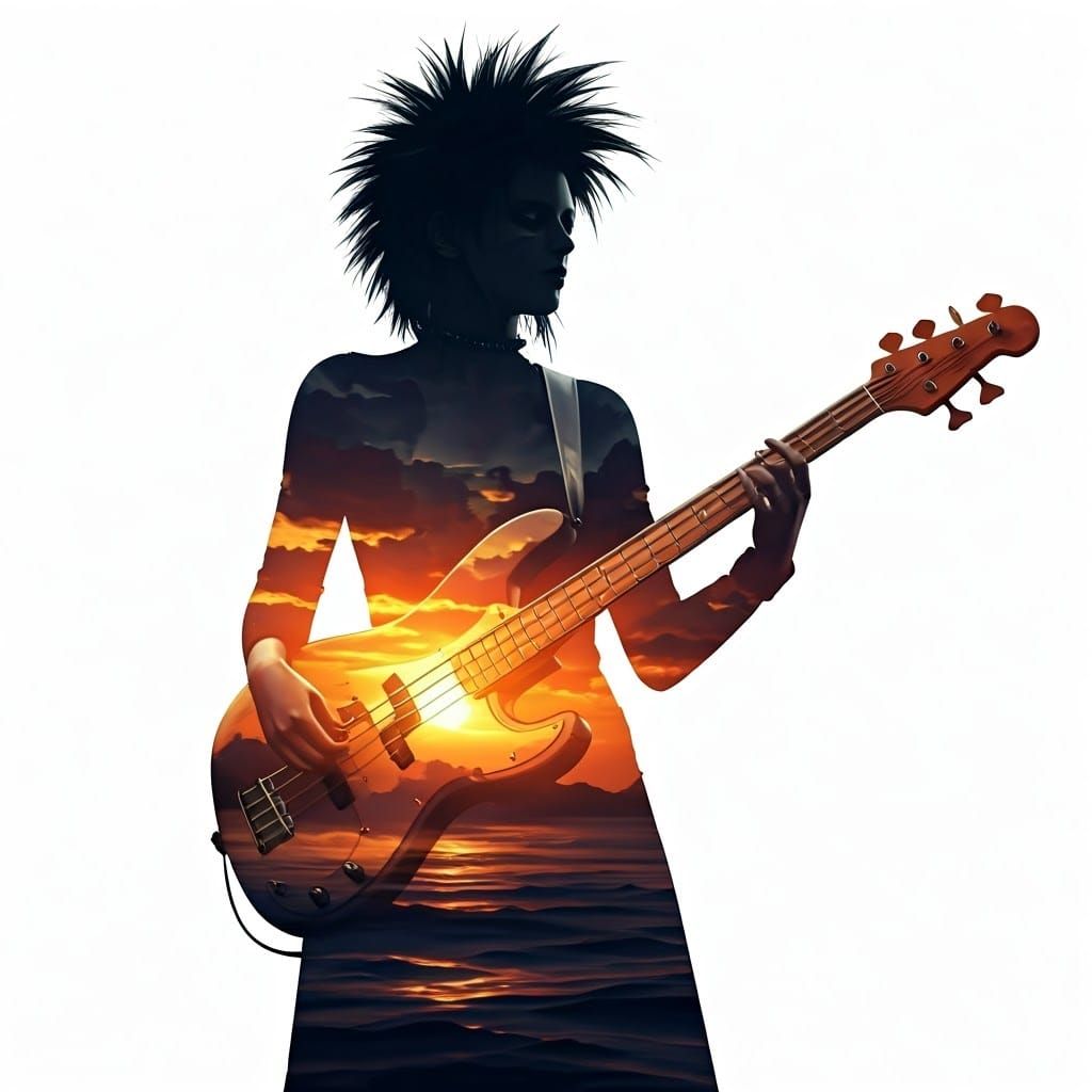 Double Exposure Bass Guitar in Vibrant, Seasonal Colors