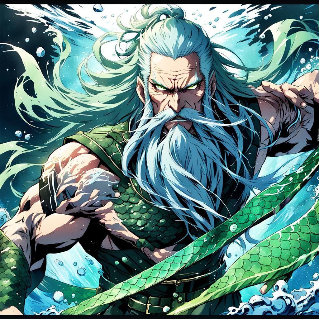 Mysterious Aquatic Sorcerer in Anime Style