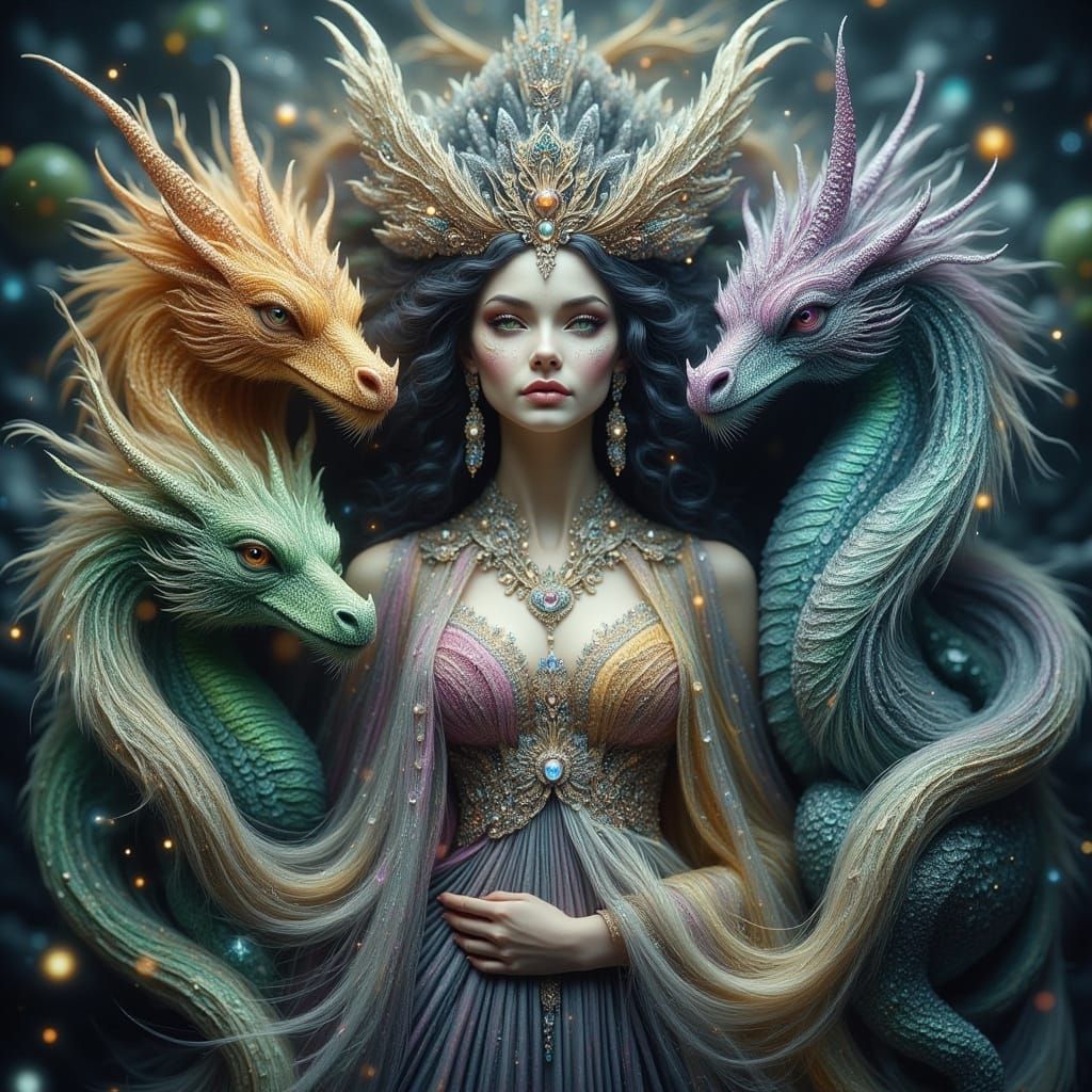 Regal Dragon Mother in Whimsical Dreamscape