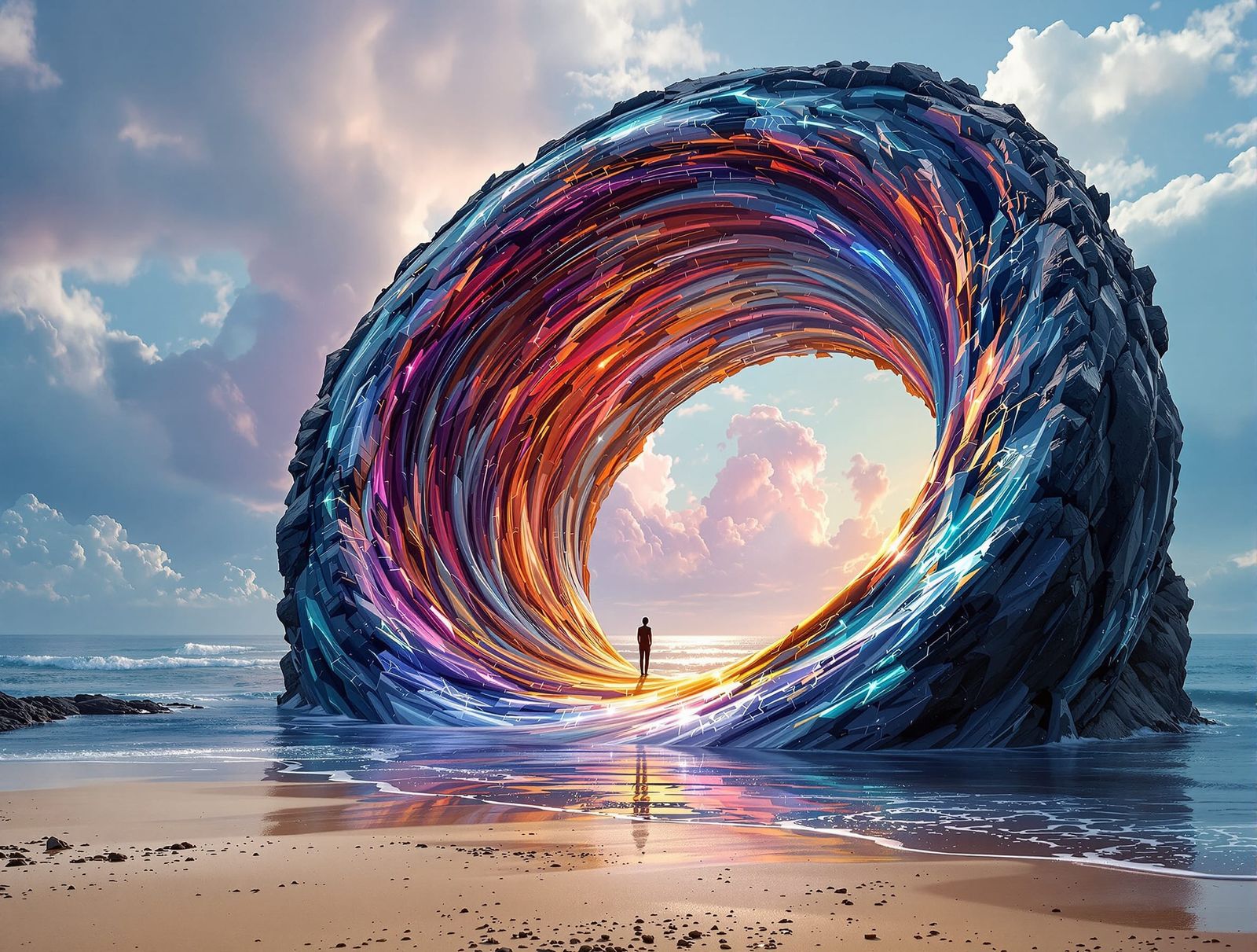 Surreal Cosmic Landscape Ring Portal by the Shore