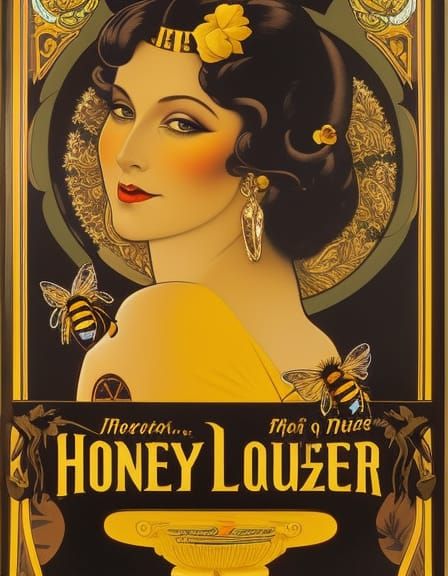 Art Nouveau Honey Liqueur Ad with Woman and Bees