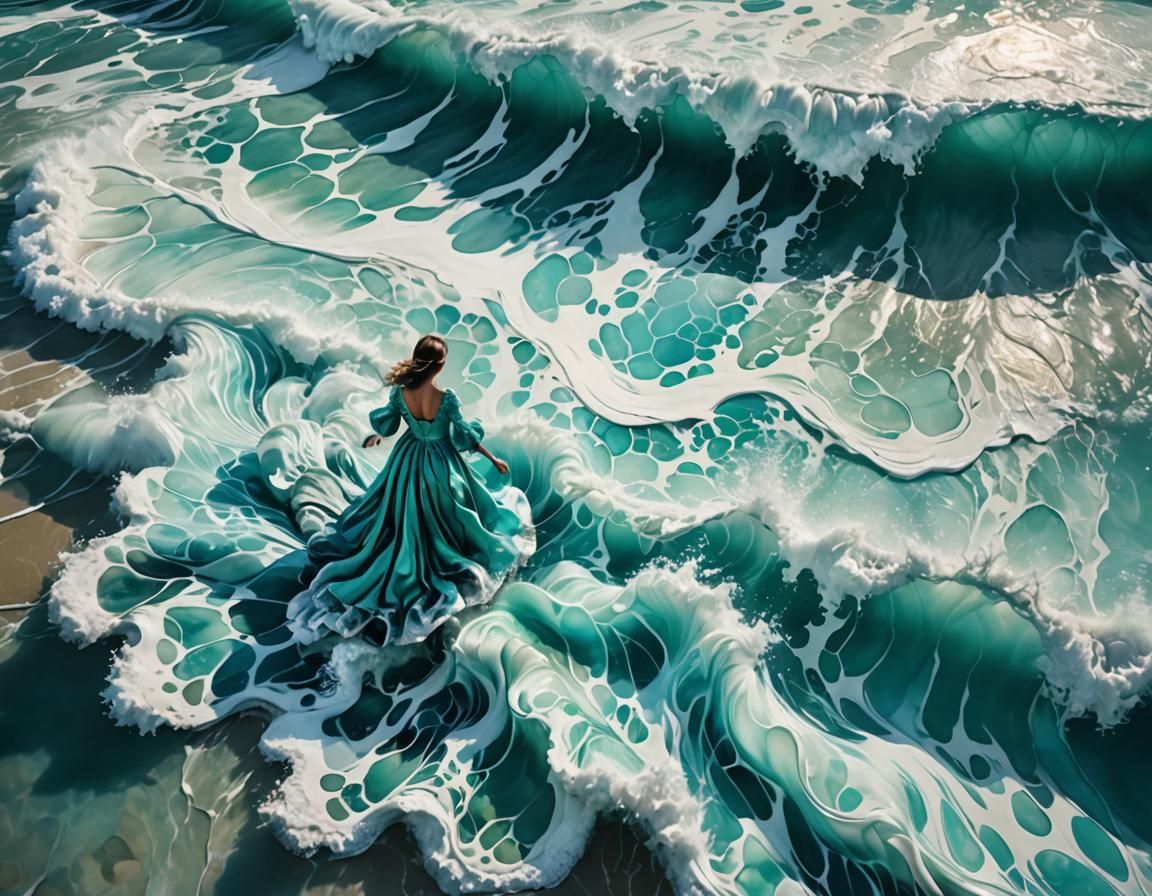 Surreal Woman Emerges from Turquoise Waves