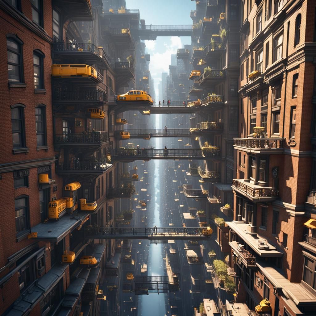 Surreal New York Cityscape in Escher Style