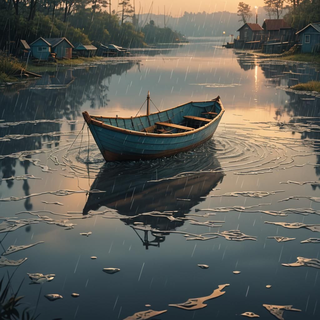 Paper Boat in Rainwater: Matte Painting