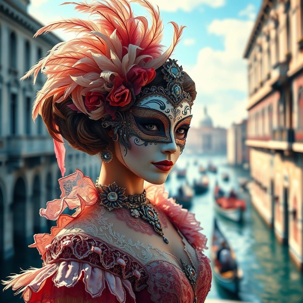 Venetian Carnival Beauty in Grand Canal Setting