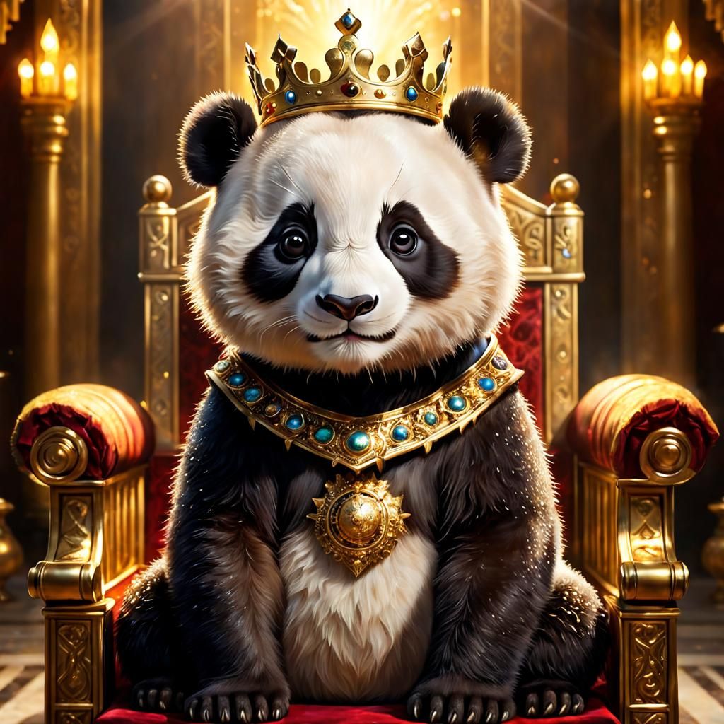 Majestic King Panda Cub in Ornate Throne Room