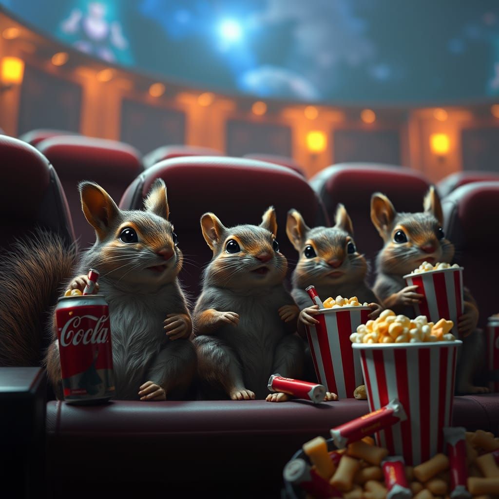 Fantastical Cinema Scene with Squirrels and Mice