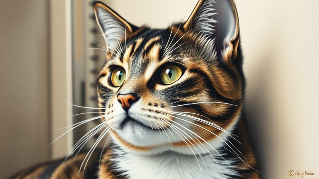 Cat's Day in Watercolor Style Close Up