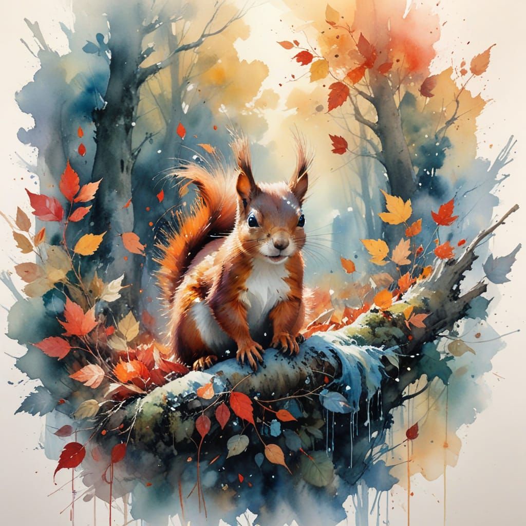 Vivacious Red Squirrel Amidst Autumn's Fiery Woodland