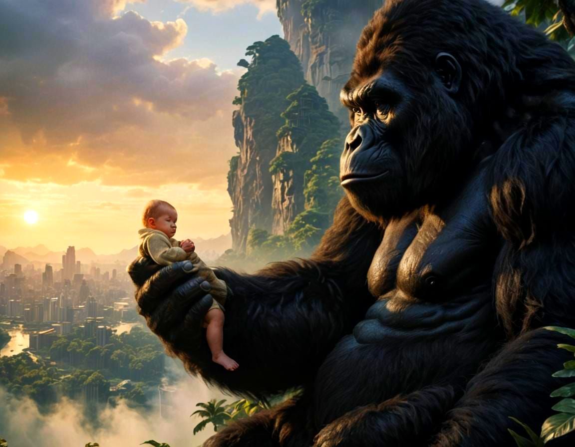 King Kong Holding a Baby
