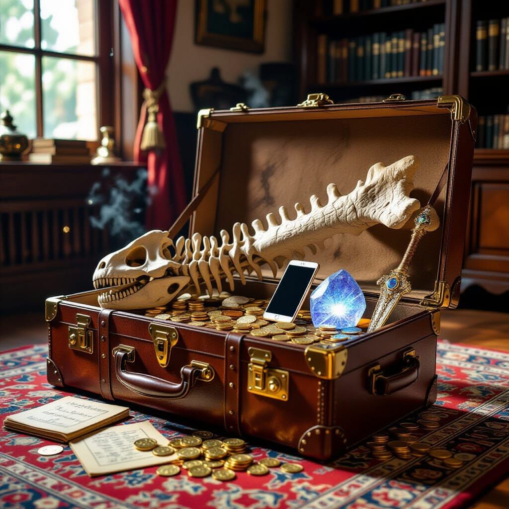 Time Traveler's Suitcase Overflowing with Artifacts
