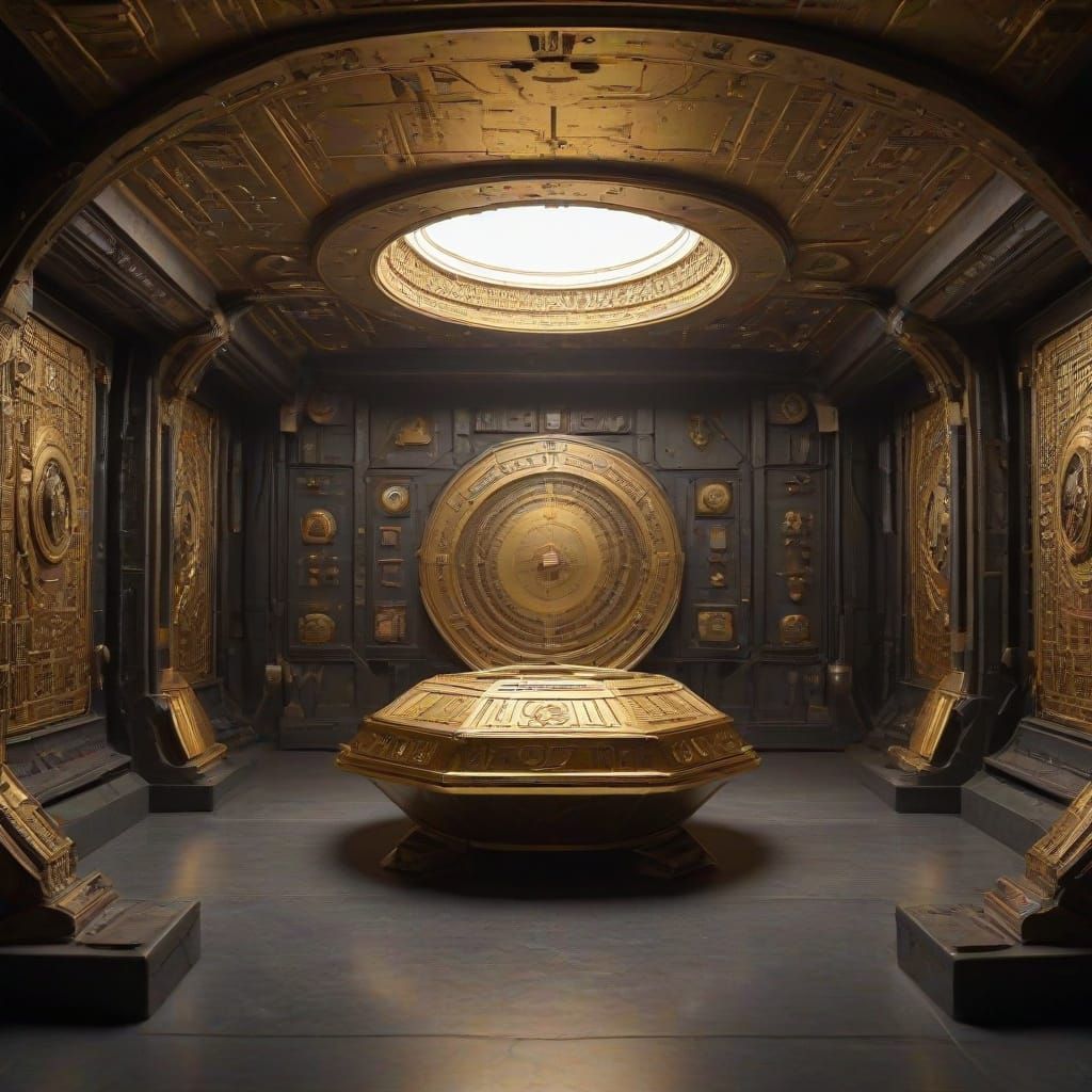 Futuristic Vault with Alien Figures in Origami