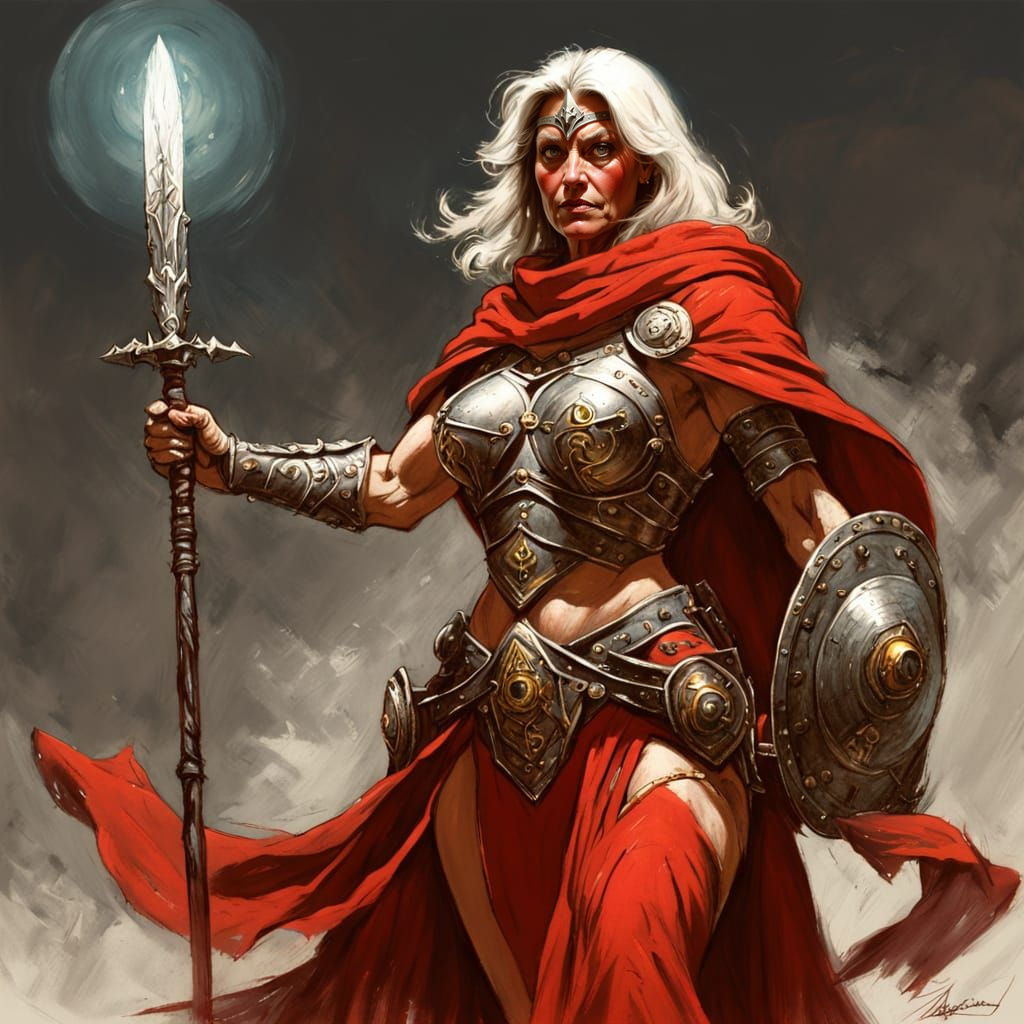 Epic Warrior Priestess in Frazetta Style