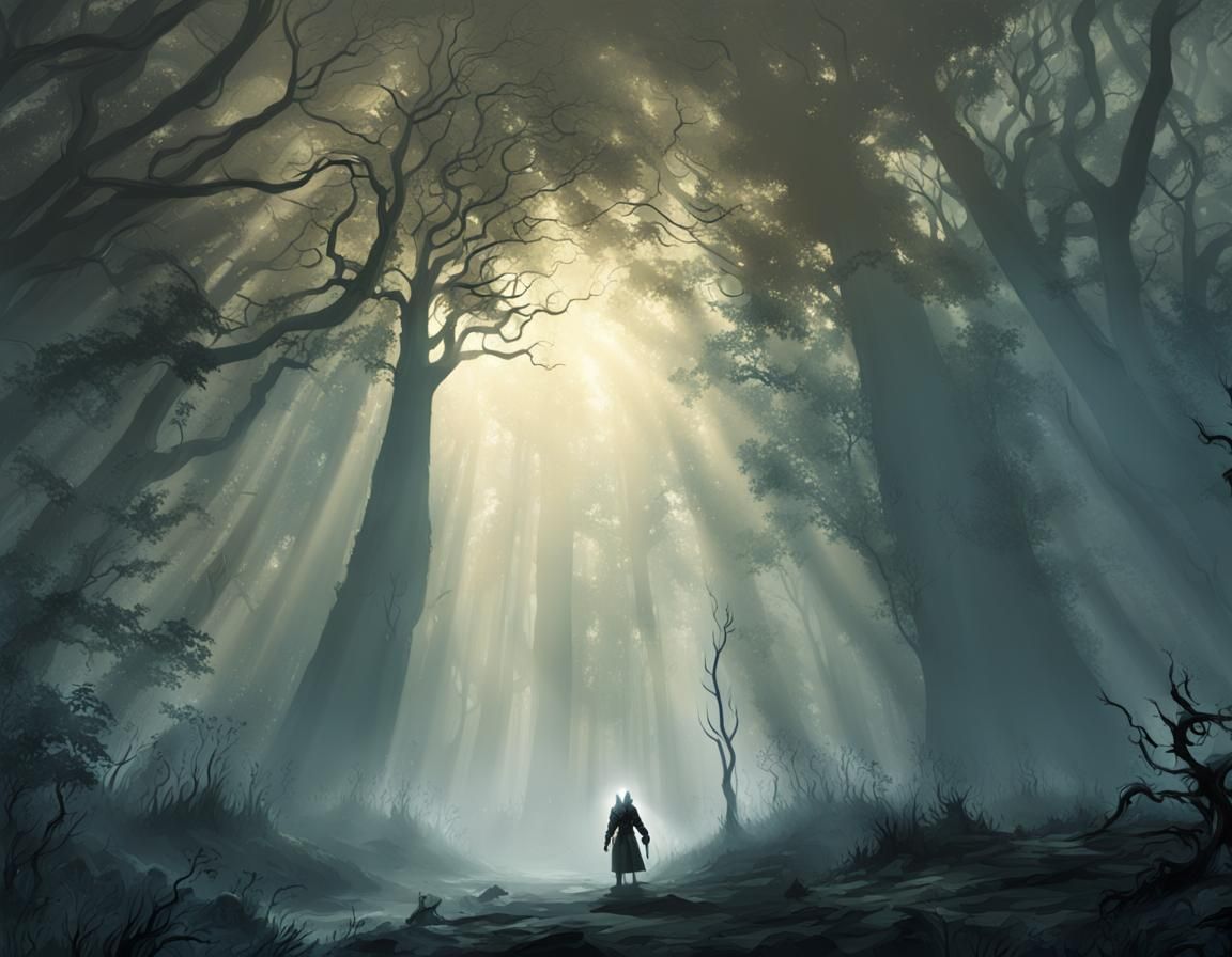 Mystical Shadowy Figure in Dark Forest