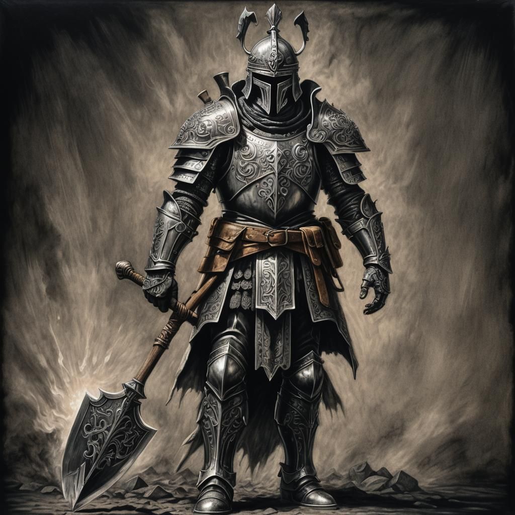 Armored Jack of Spades Charcoal Drawing