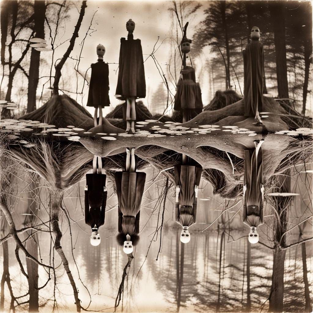 Surreal Dummies in Pond as Vintage Polaroid