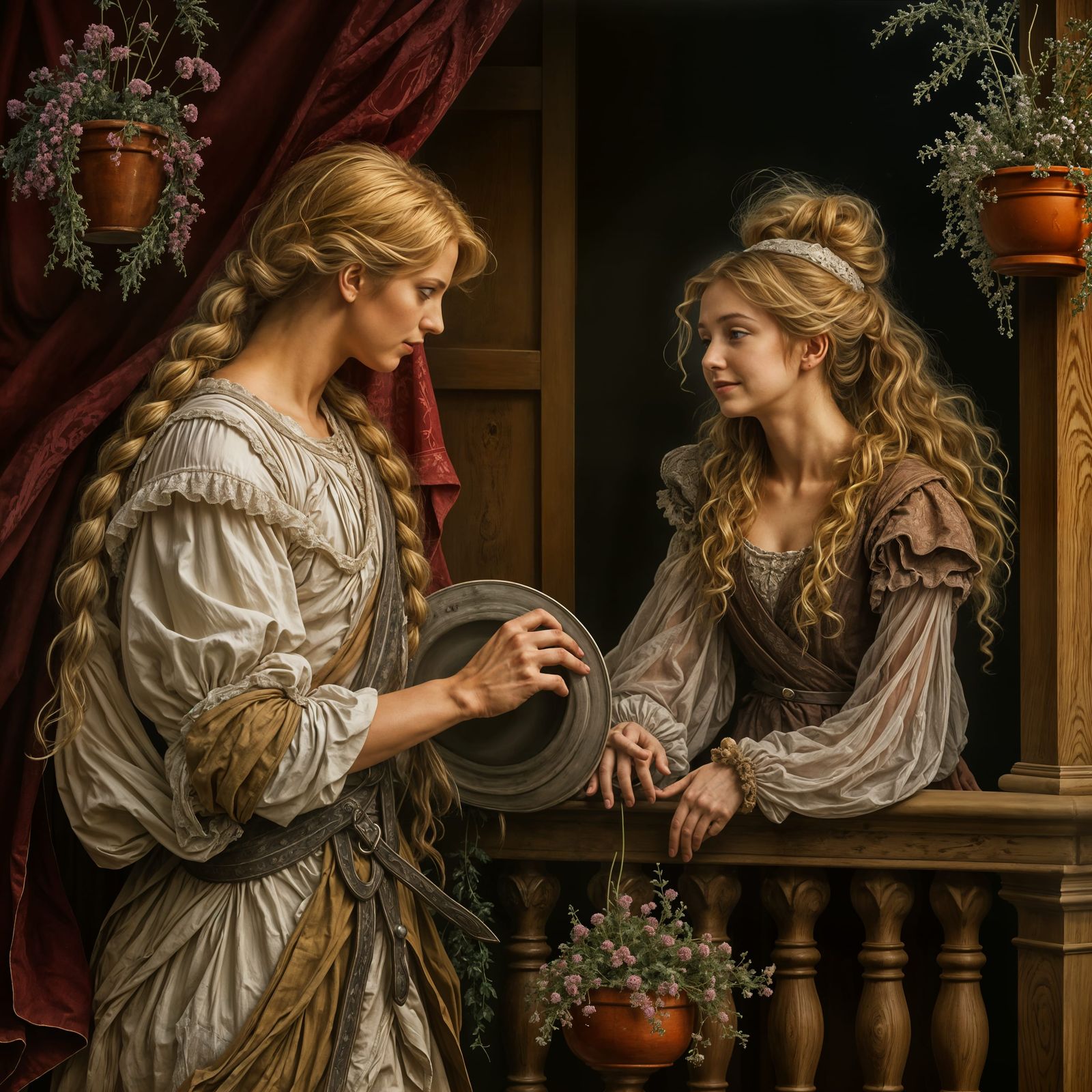 Baroque Painting of Musketeer and Maiden in 17th Century Par...