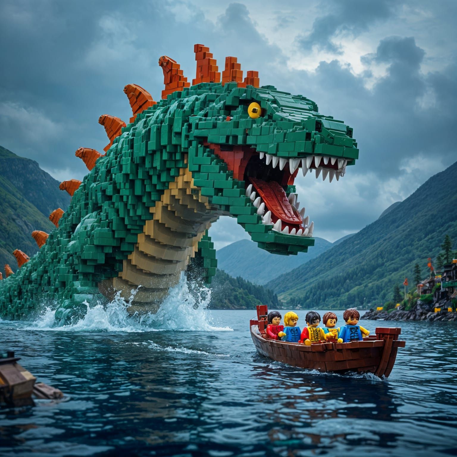 Lego Loch Ness Monster Attacks Tourist Boat