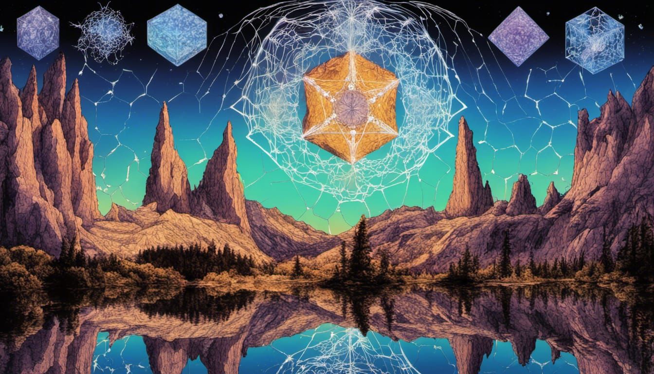 Sacred Geometry Illumination in Rainy Mystic Landscape