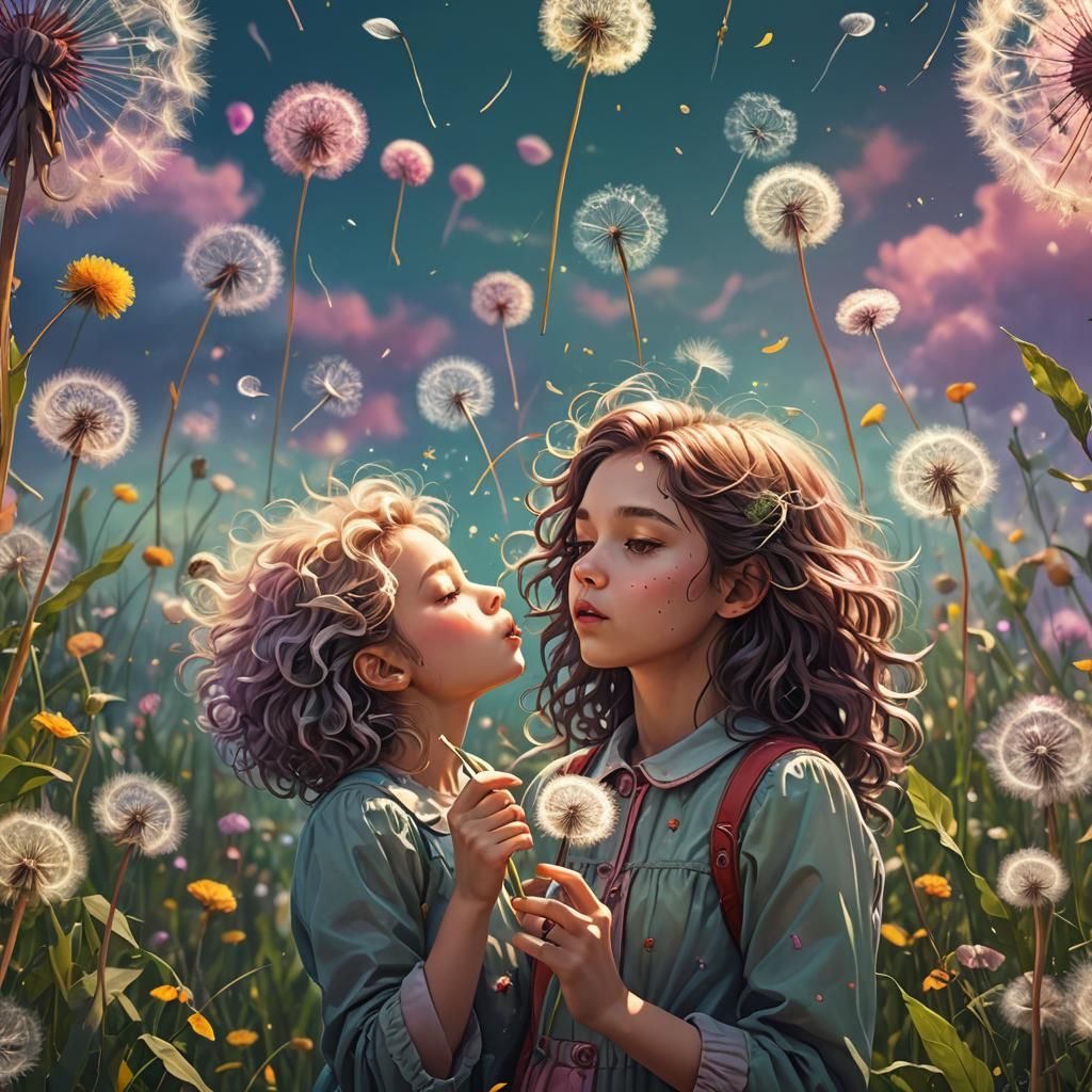 Surreal Dandelion Girl in Candy Art Style