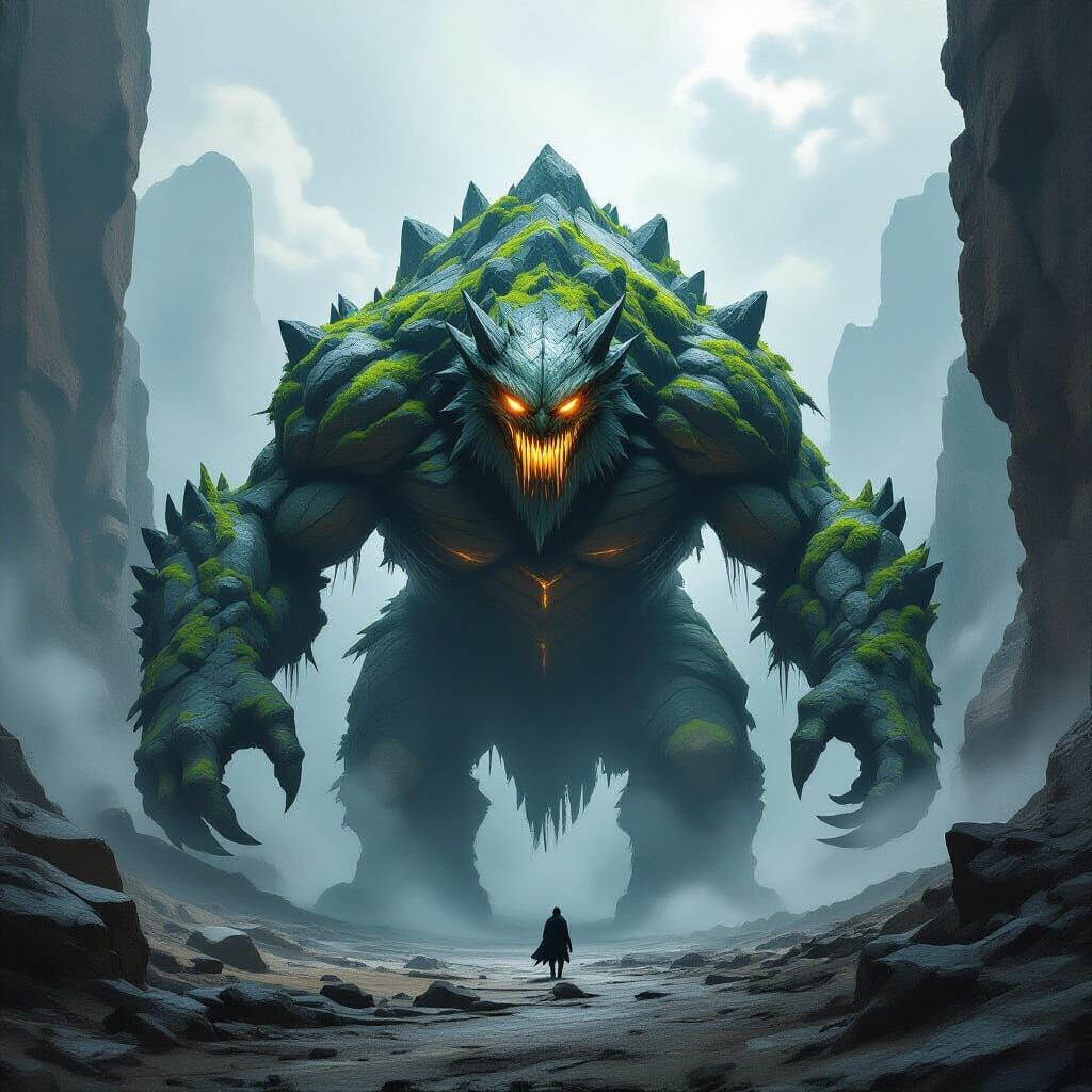 Colossal Rock Beast in Dark Fantasy Style