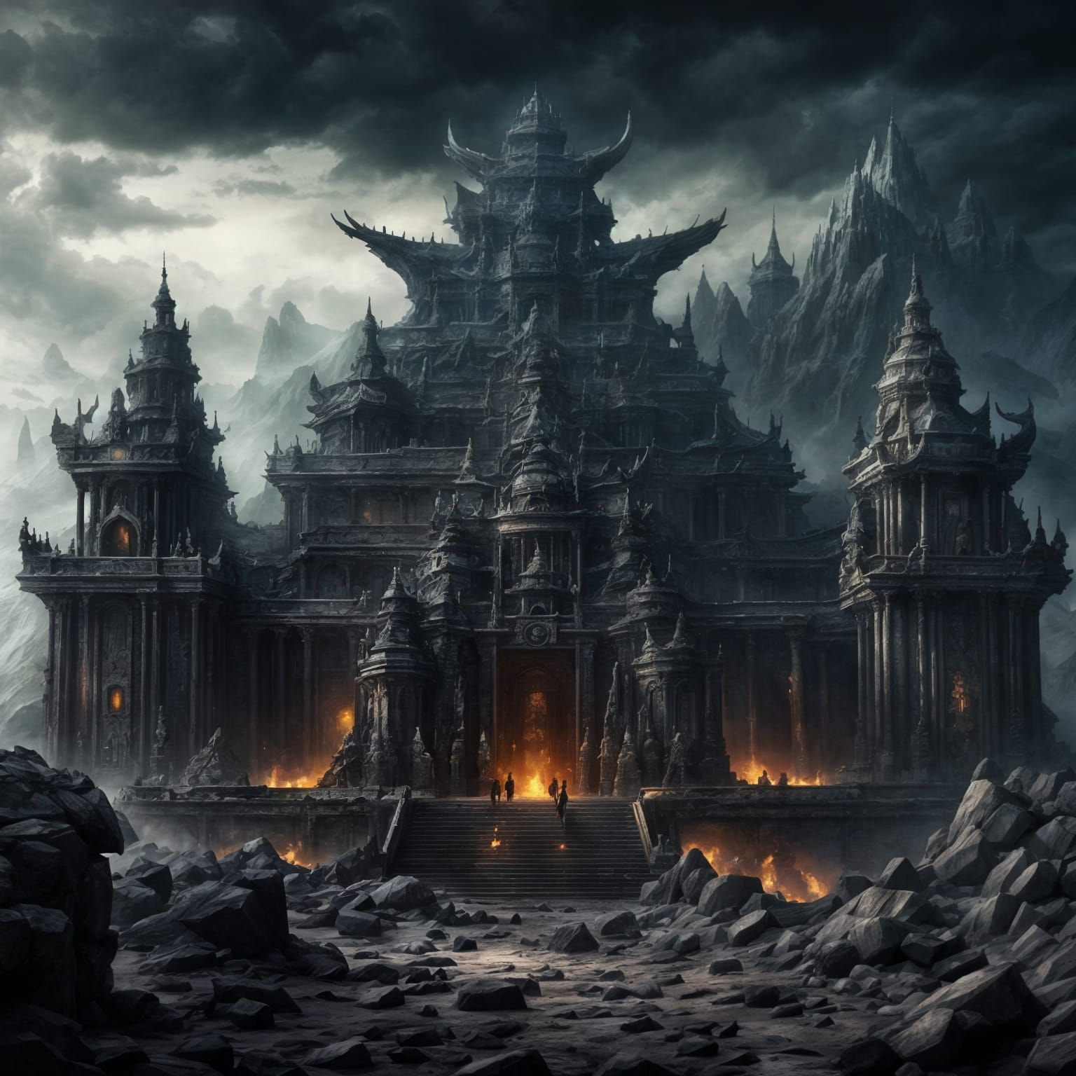 Orc War Deity Temple in Dark Fantasy Style