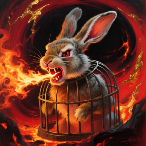 Furious Fire-Spitting Rabbit in Impressionist Style