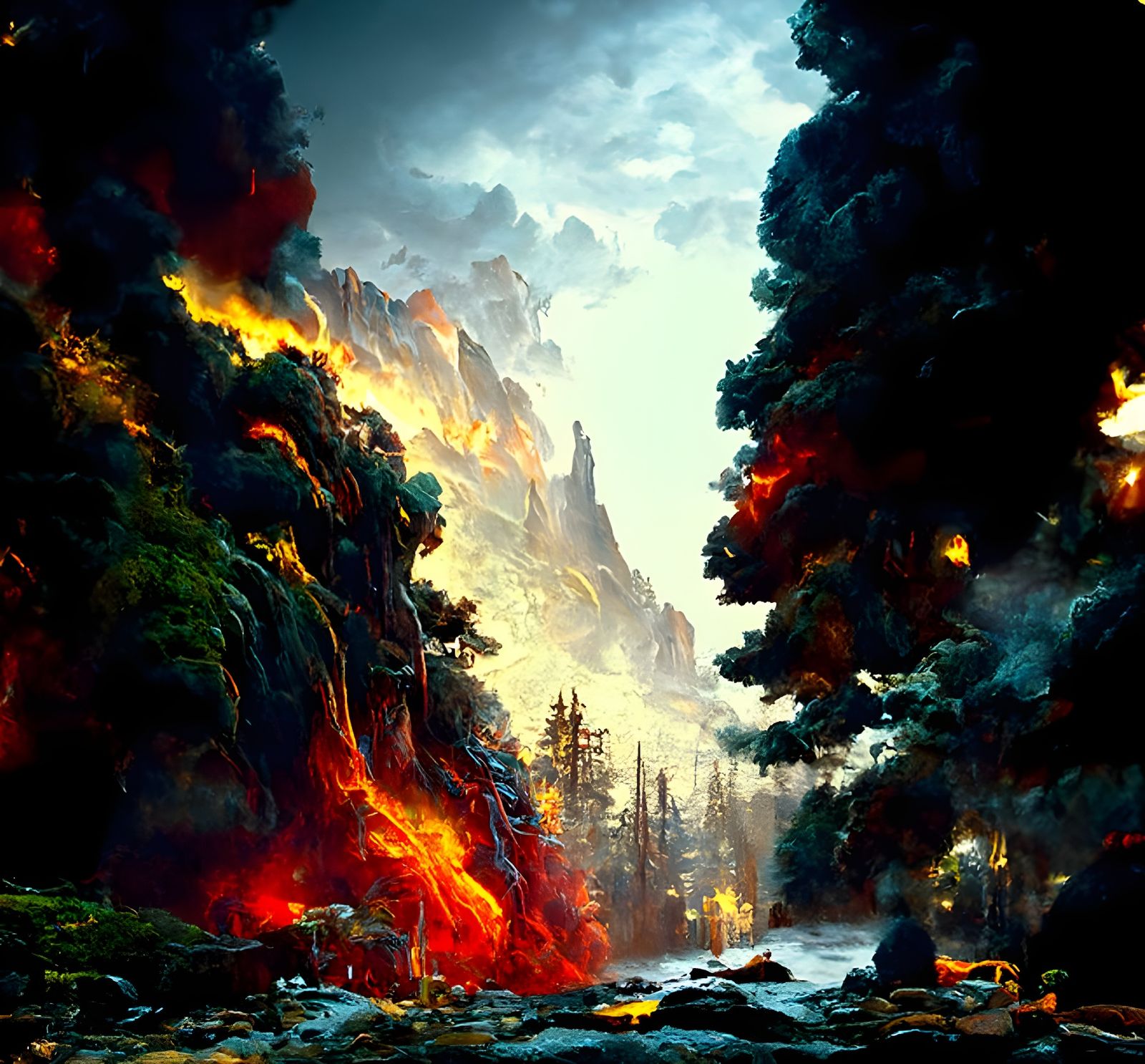 Inferno: Forest Fire Landscape Painting