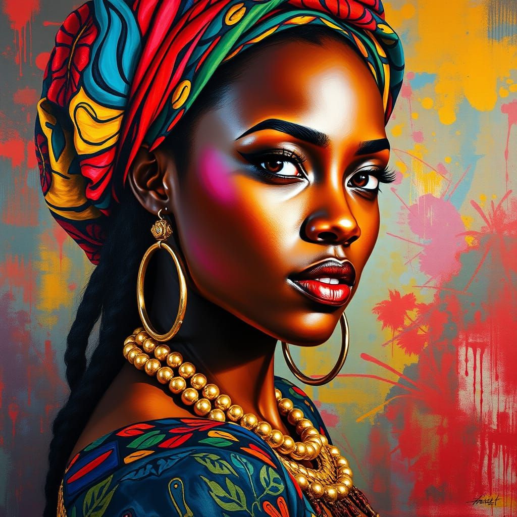 African Woman Portrait in Gouache and Watercolor Style
