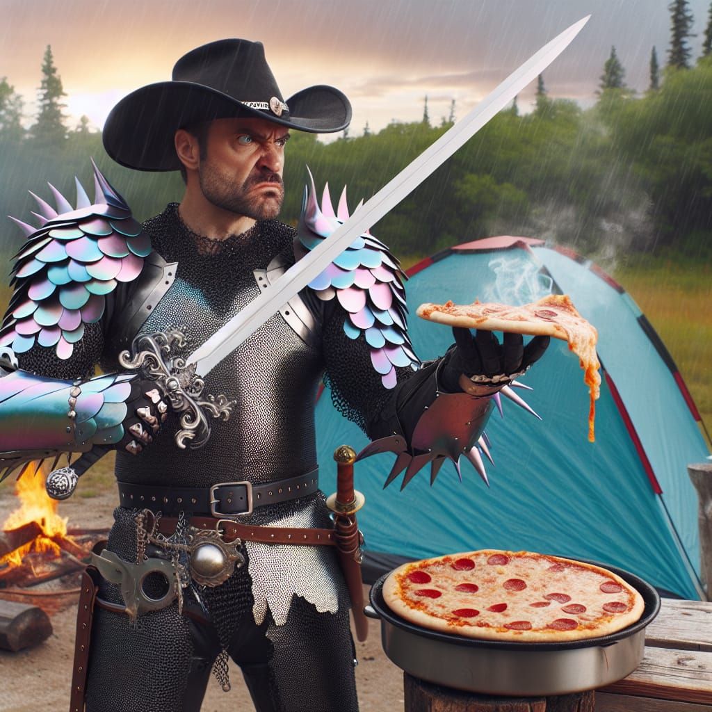 Angry Cowboy Cook With Pizza and Sword