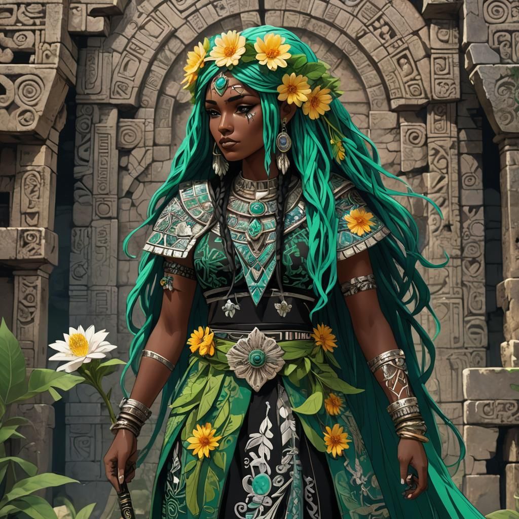 Mesoamerican Anime Girl with Obsidian Sword