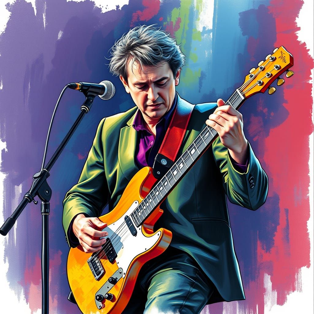 Epic Guitarist in Concert, Abstract Art Masterpiece