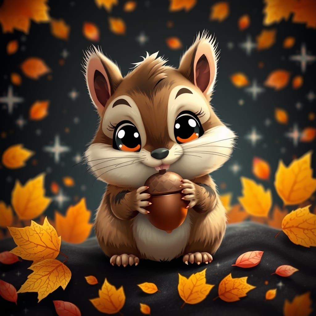 Adorable Chipmunk with Acorn in Cartoon Style