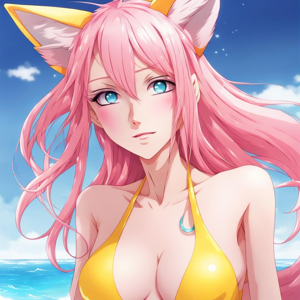 Anime Fox Girl in Yellow Bikini