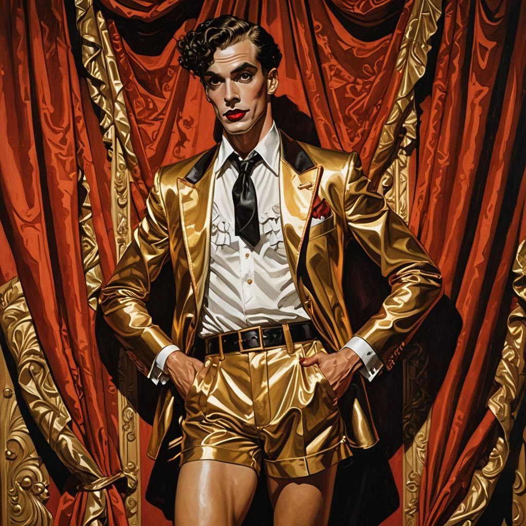 Rocky Horror in Gold Shorts, Leyendecker Style