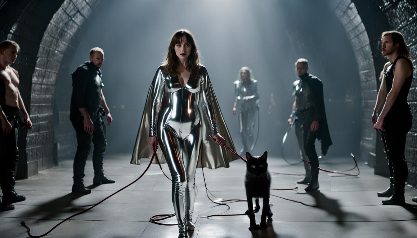 Reflective Latex Figure in Dungeon Scene