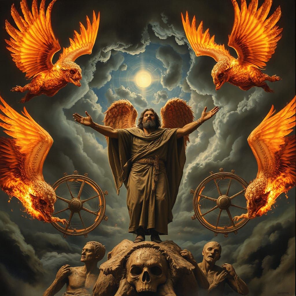 Ezekiel's Vision with Flaming Wheels and Cherubim