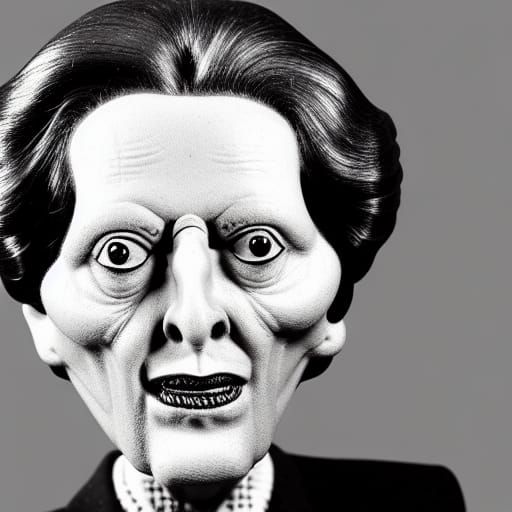 Margaret Thatcher Shrunken Head: AI Generated